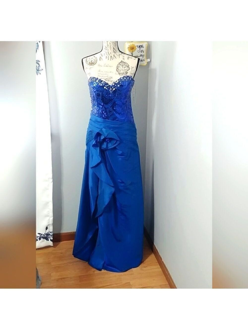 NWT LAFEE E147058 Cobalt Sweetheart Neckline Blue Strapless Prom Dress 4